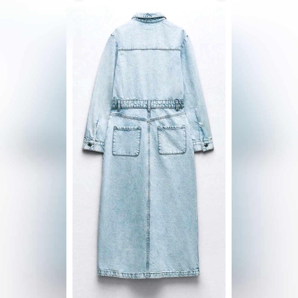NEW Zara BUTTON DOWN LONG SLEEVE DENIM MIDI DRESS - Picture 9 of 15